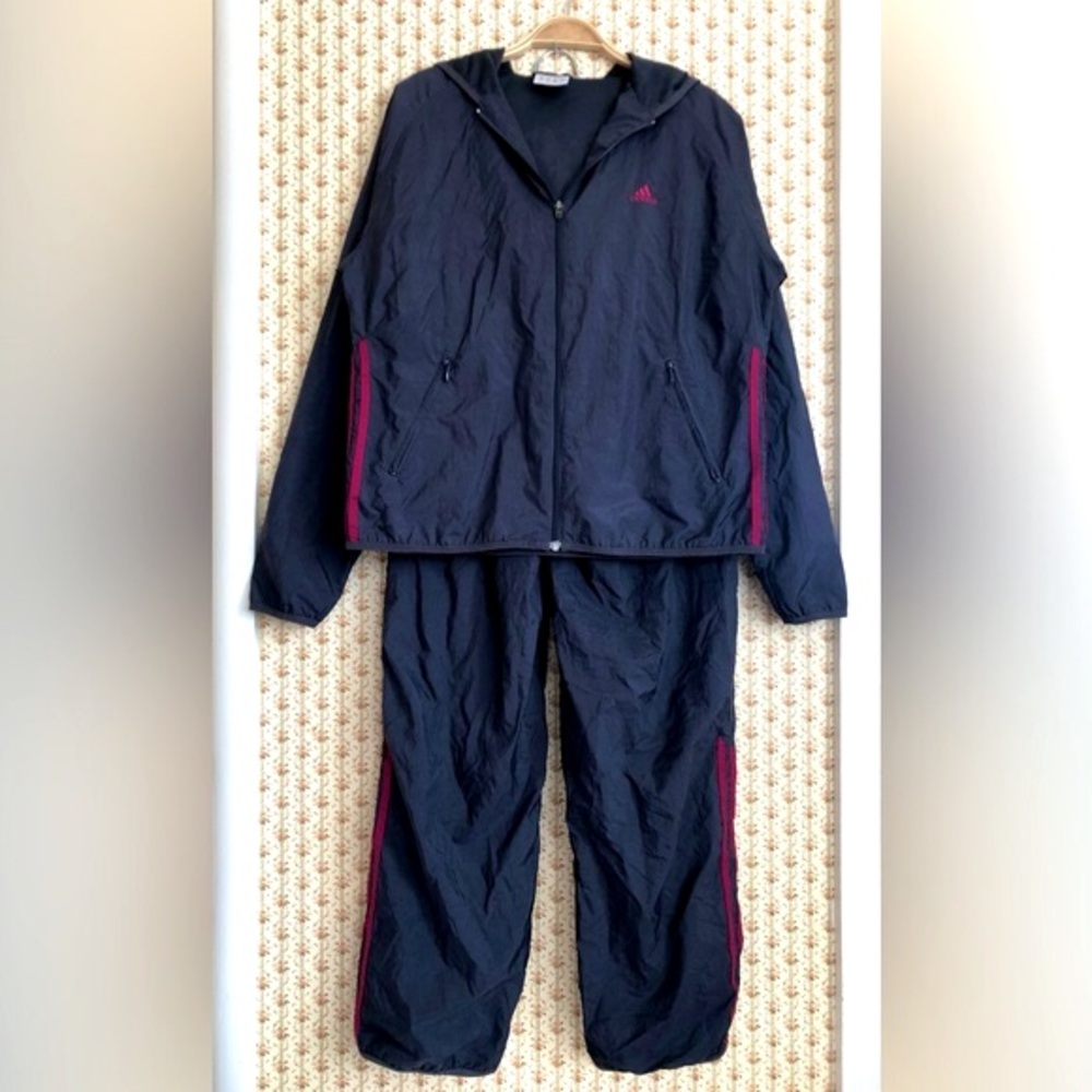 Vintage Adidas Y2K 2-Piece Logo Hooded Track Suit | Large
